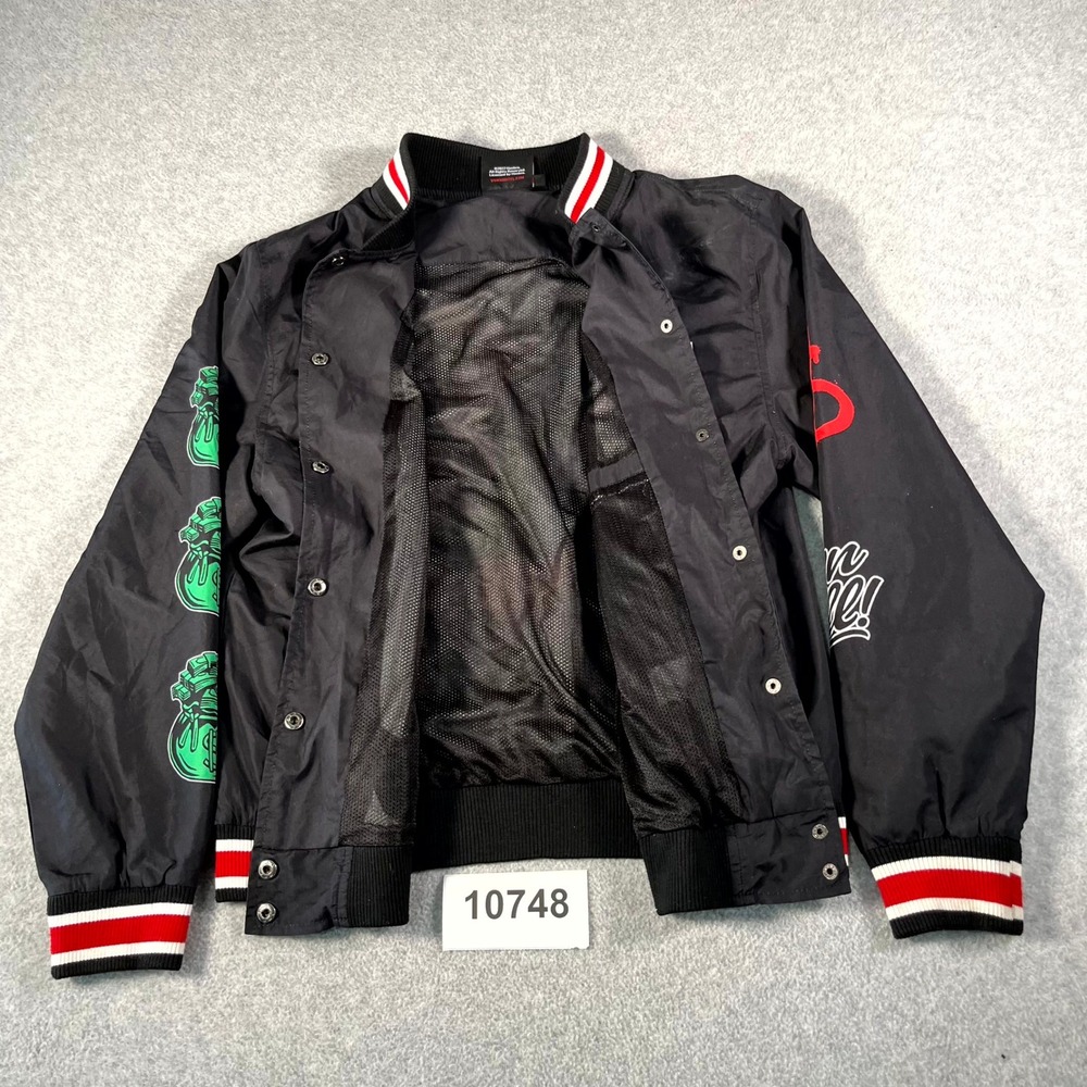 Monopoly x Tango Hotel Bomber Jacket Mens Large Black Graphic Print Snap‎ Up